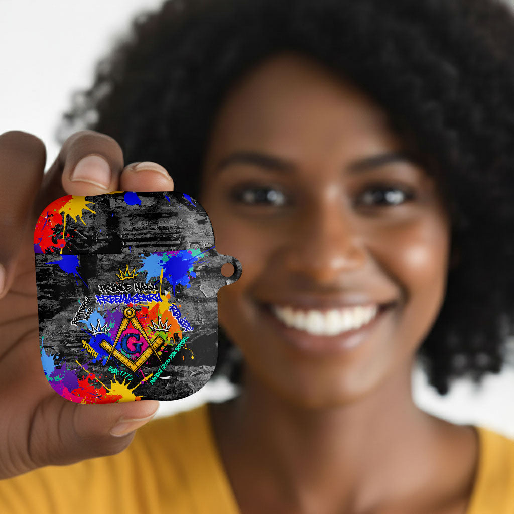 Prince Hall Freemasonry AirPods Case Colorful Graffiti Paint Splatter On Urban Stone Wall