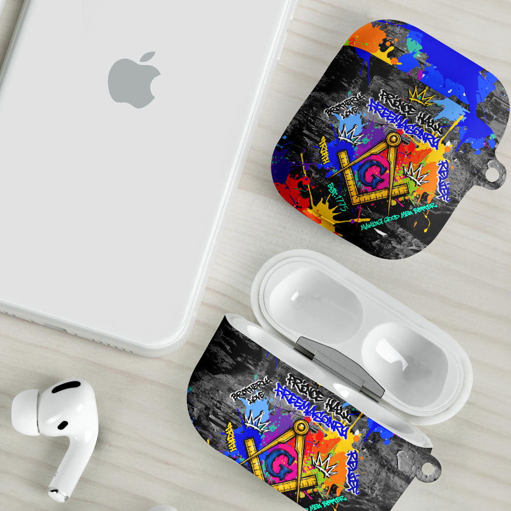 Prince Hall Freemasonry AirPods Case Colorful Graffiti Paint Splatter On Urban Stone Wall