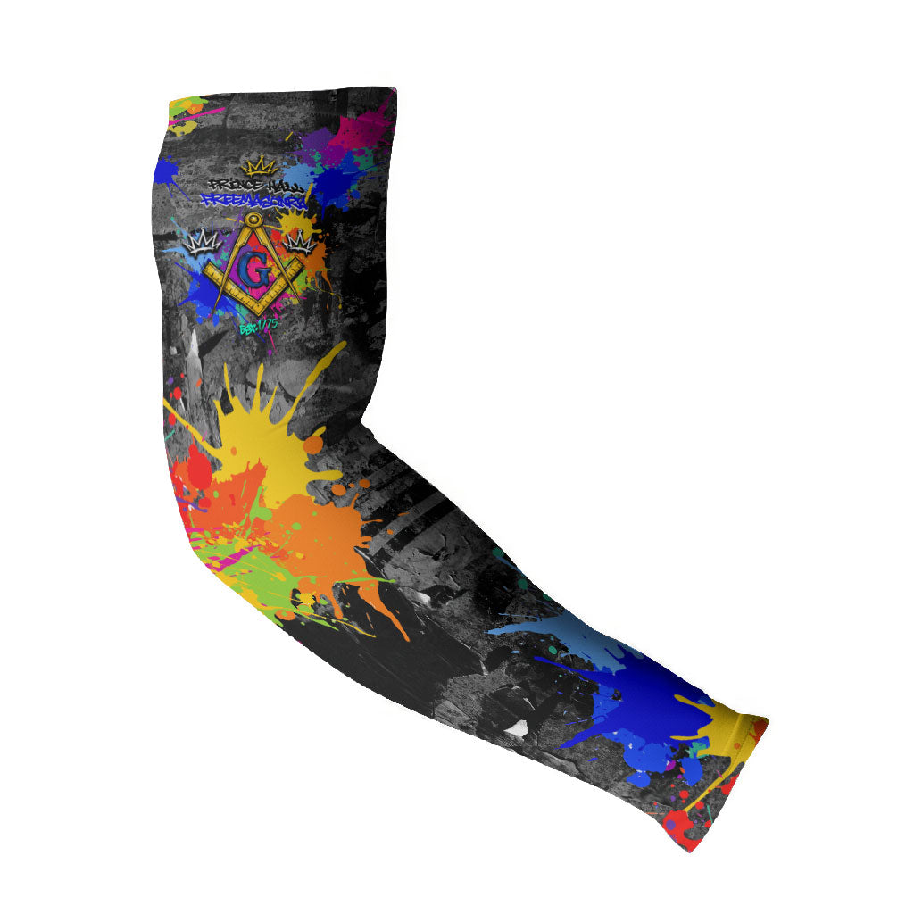 Prince Hall Freemasonry Arm Sleeves Colorful Graffiti Paint Splatter On Urban Stone Wall