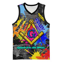 Prince Hall Freemasonry Basketball Jersey Colorful Graffiti Paint Splatter On Urban Stone Wall