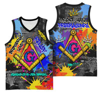 Prince Hall Freemasonry Basketball Jersey Colorful Graffiti Paint Splatter On Urban Stone Wall