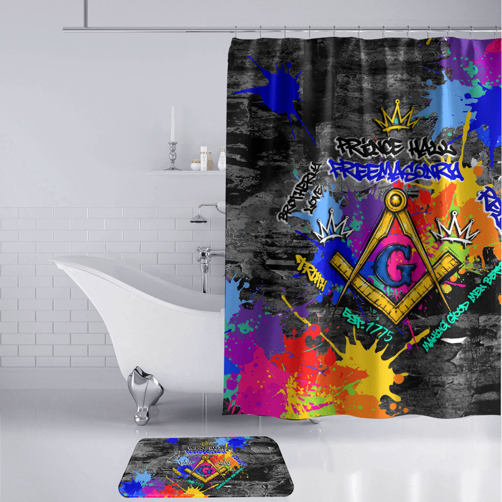Prince Hall Freemasonry Bathroom Set Colorful Graffiti Paint Splatter On Urban Stone Wall