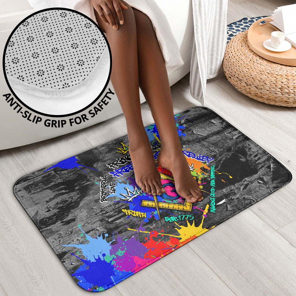 Prince Hall Freemasonry Bathroom Set Colorful Graffiti Paint Splatter On Urban Stone Wall