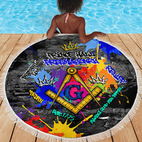 Prince Hall Freemasonry Beach Blanket Colorful Graffiti Paint Splatter On Urban Stone Wall