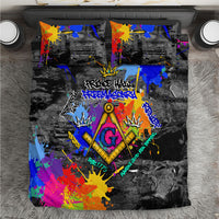 Prince Hall Freemasonry Bedding Set Colorful Graffiti Paint Splatter On Urban Stone Wall