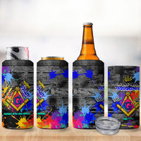 Prince Hall Freemasonry 4 in 1 Can Cooler Tumbler Colorful Graffiti Paint Splatter On Urban Stone Wall