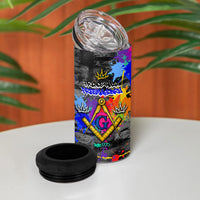 Prince Hall Freemasonry 4 in 1 Can Cooler Tumbler Colorful Graffiti Paint Splatter On Urban Stone Wall
