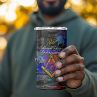 Prince Hall Freemasonry 4 in 1 Can Cooler Tumbler Colorful Graffiti Paint Splatter On Urban Stone Wall