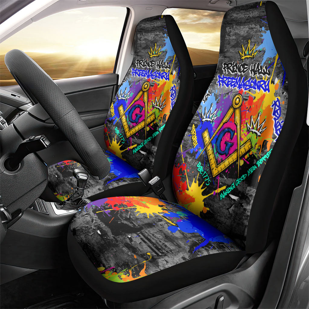 Prince Hall Freemasonry Car Seat Cover Colorful Graffiti Paint Splatter On Urban Stone Wall