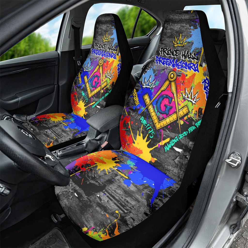 Prince Hall Freemasonry Car Seat Cover Colorful Graffiti Paint Splatter On Urban Stone Wall