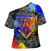 Prince Hall Freemasonry Cross Shoulder Shirt Colorful Graffiti Paint Splatter On Urban Stone Wall