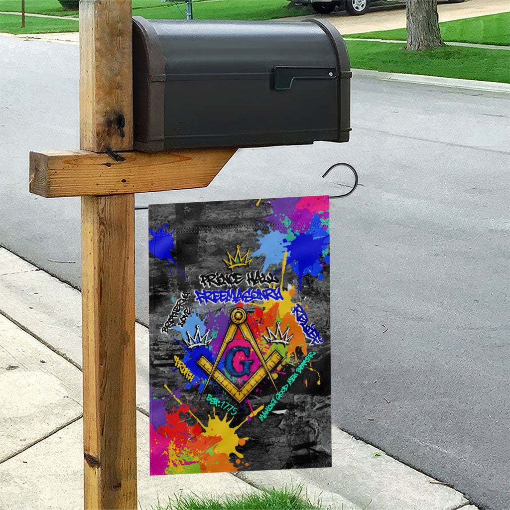Prince Hall Freemasonry Garden Flag Colorful Graffiti Paint Splatter On Urban Stone Wall