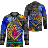Prince Hall Freemasonry Hockey Jersey Colorful Graffiti Paint Splatter On Urban Stone Wall
