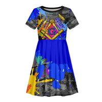 Prince Hall Freemasonry Kid Short Sleeve Dress Colorful Graffiti Paint Splatter On Urban Stone Wall