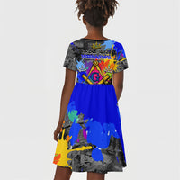 Prince Hall Freemasonry Kid Short Sleeve Dress Colorful Graffiti Paint Splatter On Urban Stone Wall