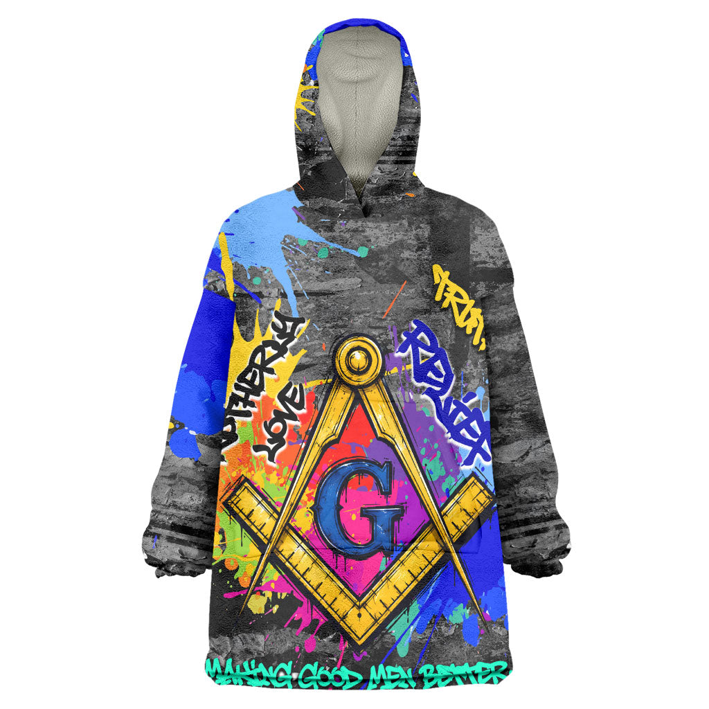 Prince Hall Freemasonry Kid Wearable Blanket Hoodie Colorful Graffiti Paint Splatter On Urban Stone Wall