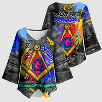 Prince Hall Freemasonry Kimono Sleeve Blouse Colorful Graffiti Paint Splatter On Urban Stone Wall