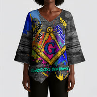 Prince Hall Freemasonry Kimono Sleeve Blouse Colorful Graffiti Paint Splatter On Urban Stone Wall