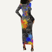 Prince Hall Freemasonry Long Sleeve Bodycon Dress Colorful Graffiti Paint Splatter On Urban Stone Wall