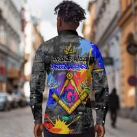 Prince Hall Freemasonry Long Sleeve Button Shirt Colorful Graffiti Paint Splatter On Urban Stone Wall