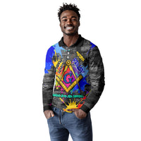Prince Hall Freemasonry Long Sleeve Polo Shirt Colorful Graffiti Paint Splatter On Urban Stone Wall