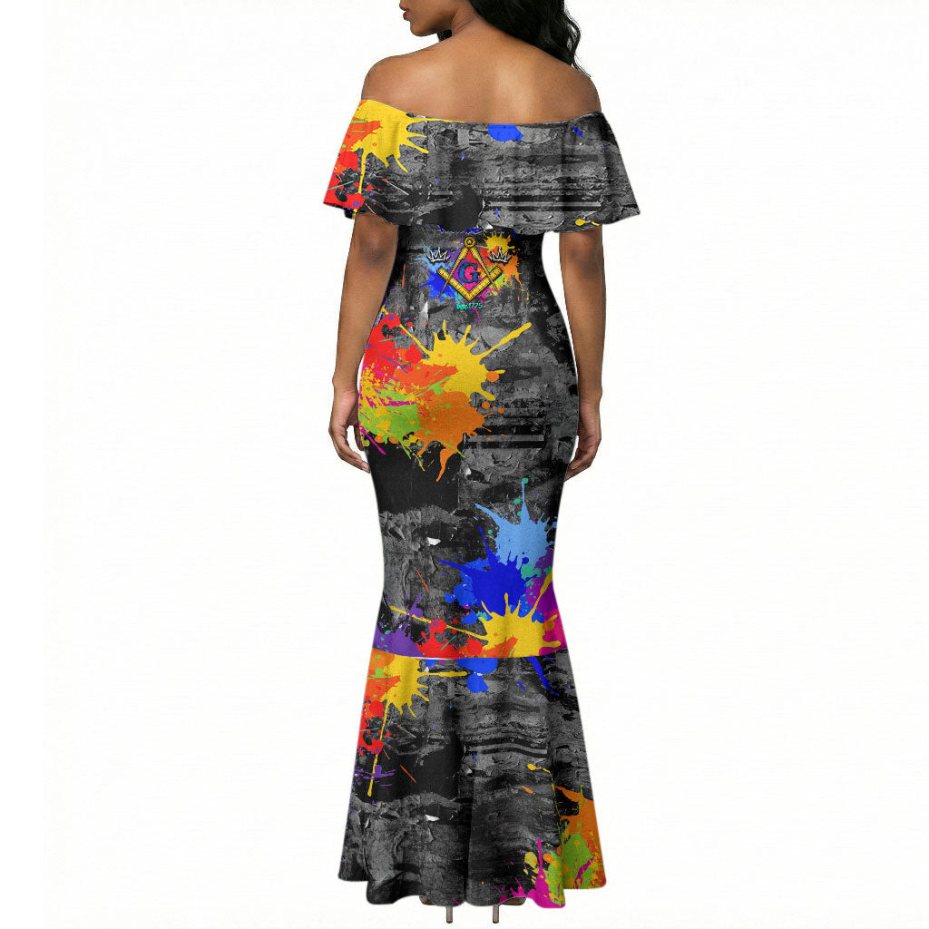 Prince Hall Freemasonry Mermaid Dress Colorful Graffiti Paint Splatter On Urban Stone Wall