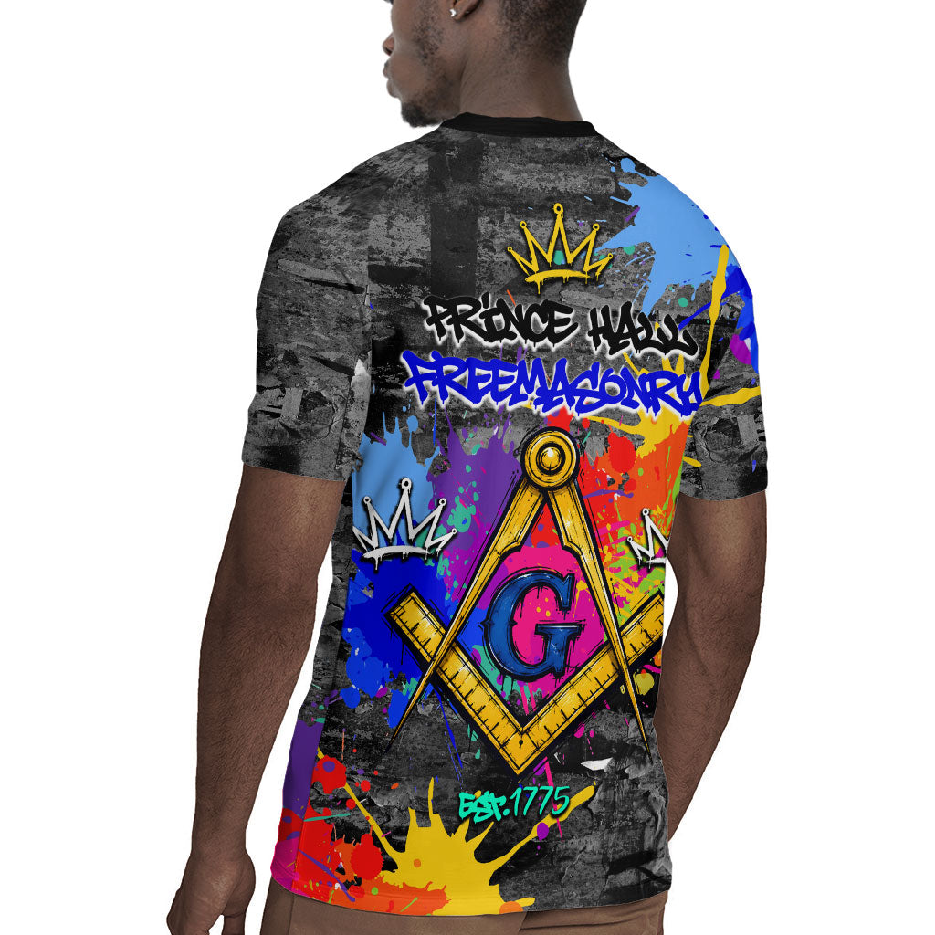 Prince Hall Freemasonry Rugby Jersey Colorful Graffiti Paint Splatter On Urban Stone Wall