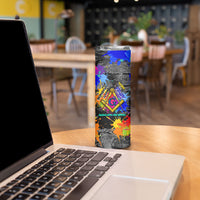 Prince Hall Freemasonry Skinny Tumbler Colorful Graffiti Paint Splatter On Urban Stone Wall