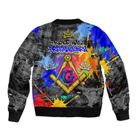 Prince Hall Freemasonry Sleeve Zip Bomber Jacket Colorful Graffiti Paint Splatter On Urban Stone Wall