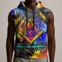 Prince Hall Freemasonry Sleeveless Hoodie Colorful Graffiti Paint Splatter On Urban Stone Wall