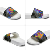 Prince Hall Freemasonry Slide Sandals Colorful Graffiti Paint Splatter On Urban Stone Wall