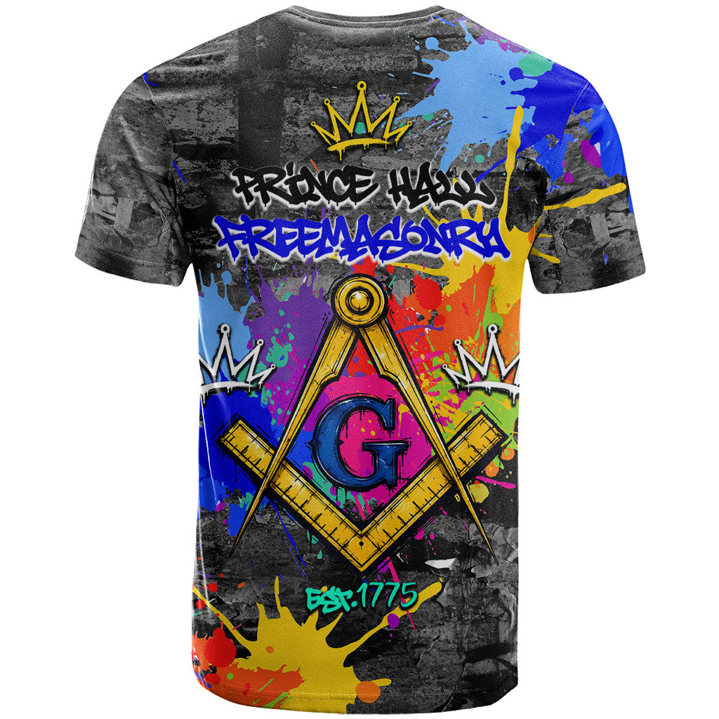 Prince Hall Freemasonry T shirt Colorful Graffiti Paint Splatter On Urban Stone Wall