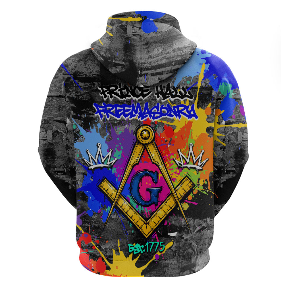 Prince Hall Freemasonry Zip Hoodie Colorful Graffiti Paint Splatter On Urban Stone Wall