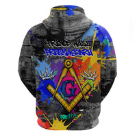 Prince Hall Freemasonry Zip Hoodie Colorful Graffiti Paint Splatter On Urban Stone Wall