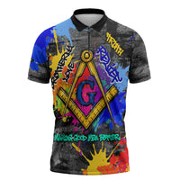 Prince Hall Freemasonry Zipper Polo Shirt Colorful Graffiti Paint Splatter On Urban Stone Wall