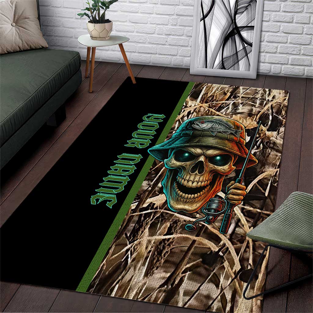 Personalized Fish Reaper Skull Area Rug Camouflage Background and Fishing Rod Graphic Design - Wonder Print Shop