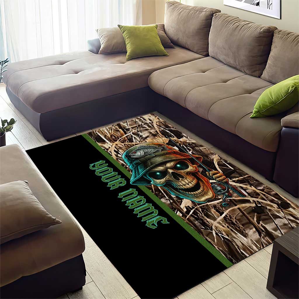 Personalized Fish Reaper Skull Area Rug Camouflage Background and Fishing Rod Graphic Design - Wonder Print Shop