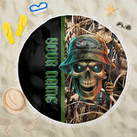 Personalized Fish Reaper Skull Beach Blanket Camouflage Background and Fishing Rod Graphic Design - Wonder Print Shop