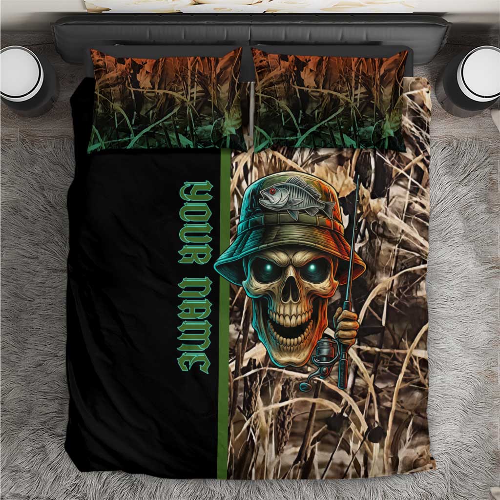 Personalized Fish Reaper Skull Bedding Set Camouflage Background and Fishing Rod Graphic Design - Wonder Print Shop