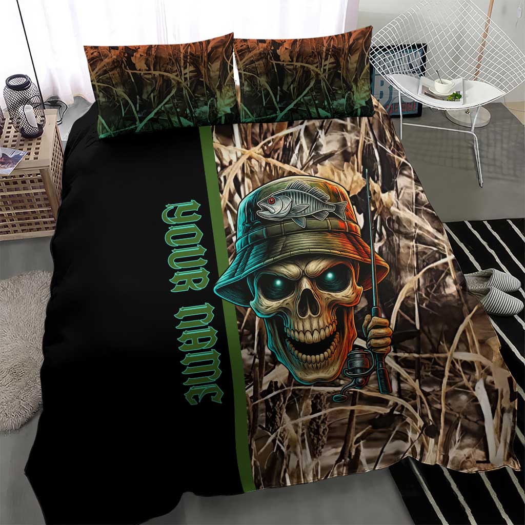 Personalized Fish Reaper Skull Bedding Set Camouflage Background and Fishing Rod Graphic Design - Wonder Print Shop