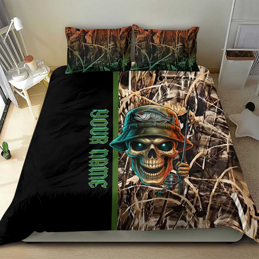 Personalized Fish Reaper Skull Bedding Set Camouflage Background and Fishing Rod Graphic Design - Wonder Print Shop