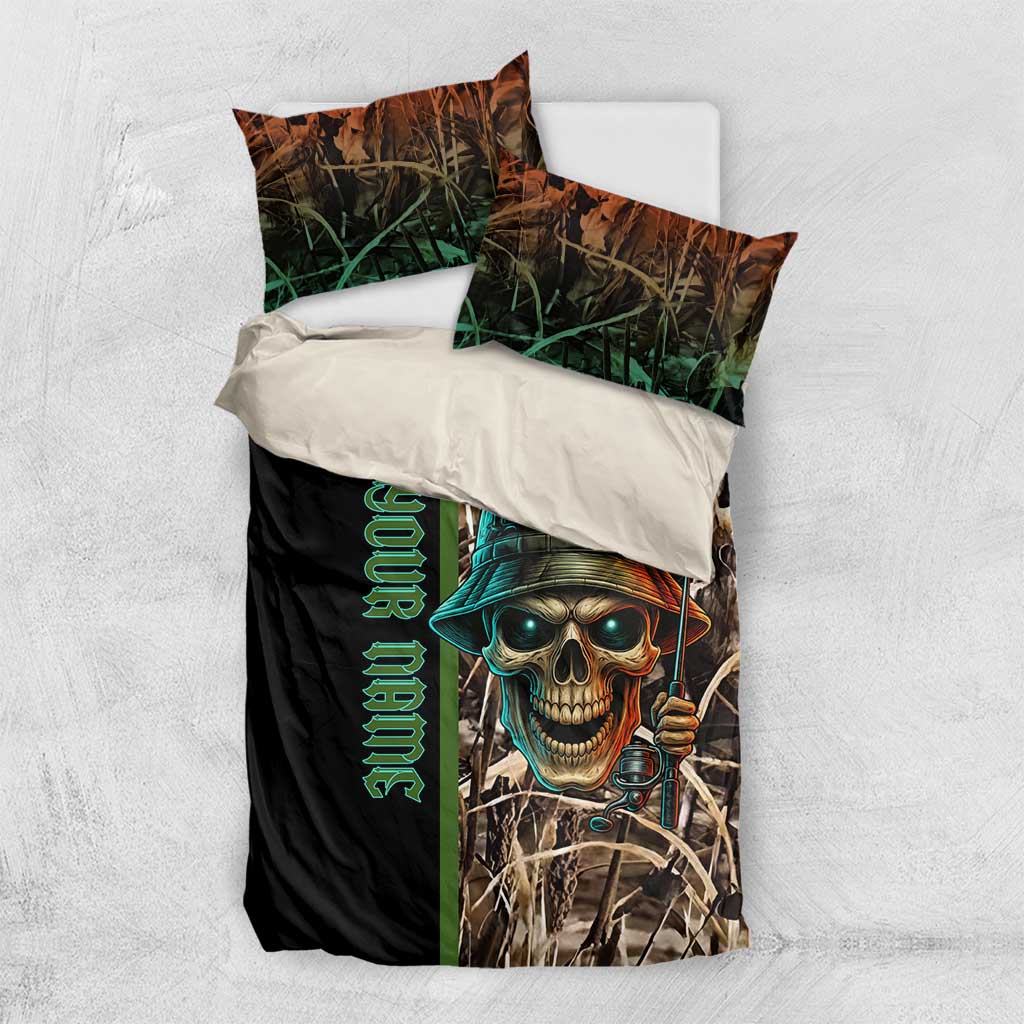 Personalized Fish Reaper Skull Bedding Set Camouflage Background and Fishing Rod Graphic Design - Wonder Print Shop