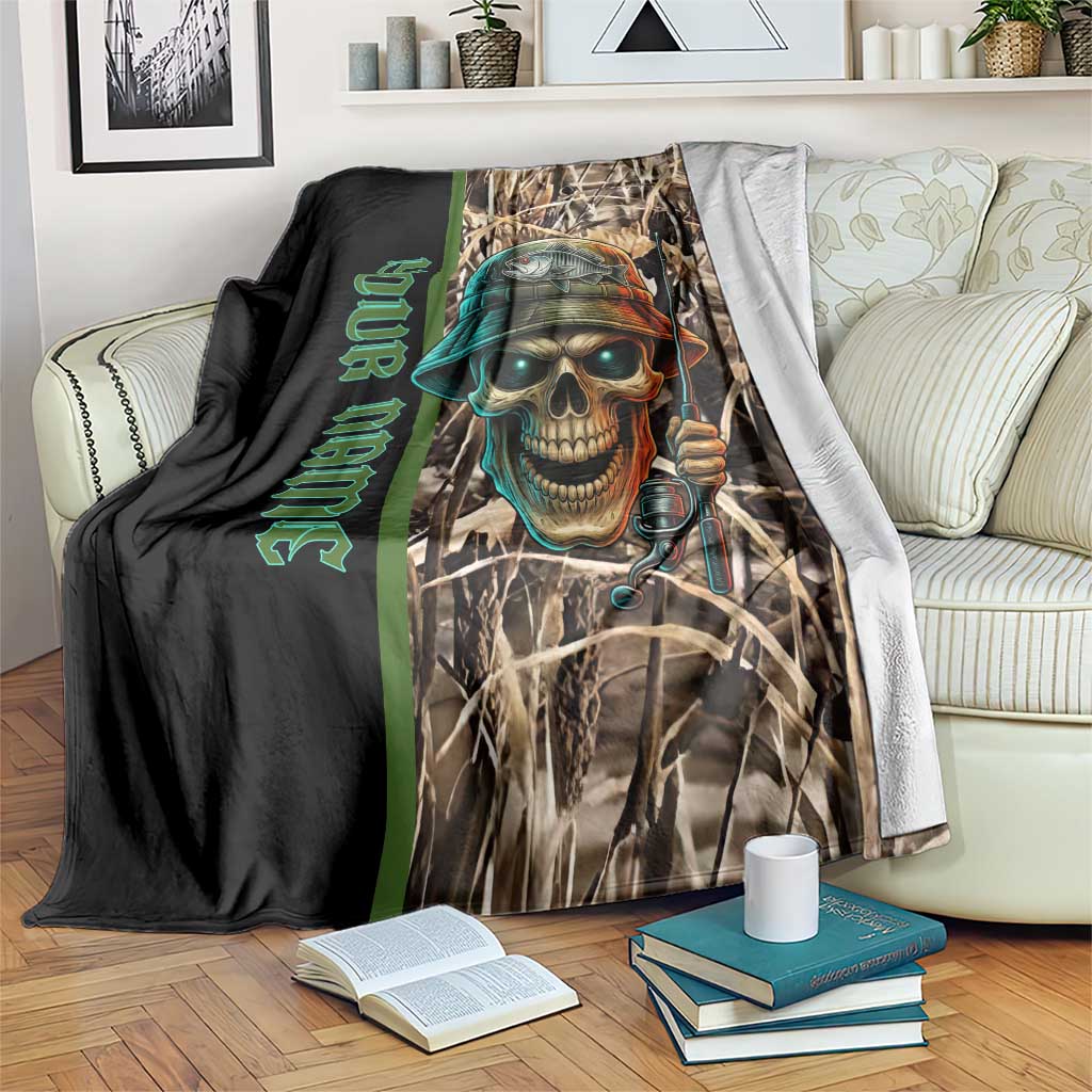 Personalized Fish Reaper Skull Blanket Camouflage Background and Fishing Rod Graphic Design - Wonder Print Shop
