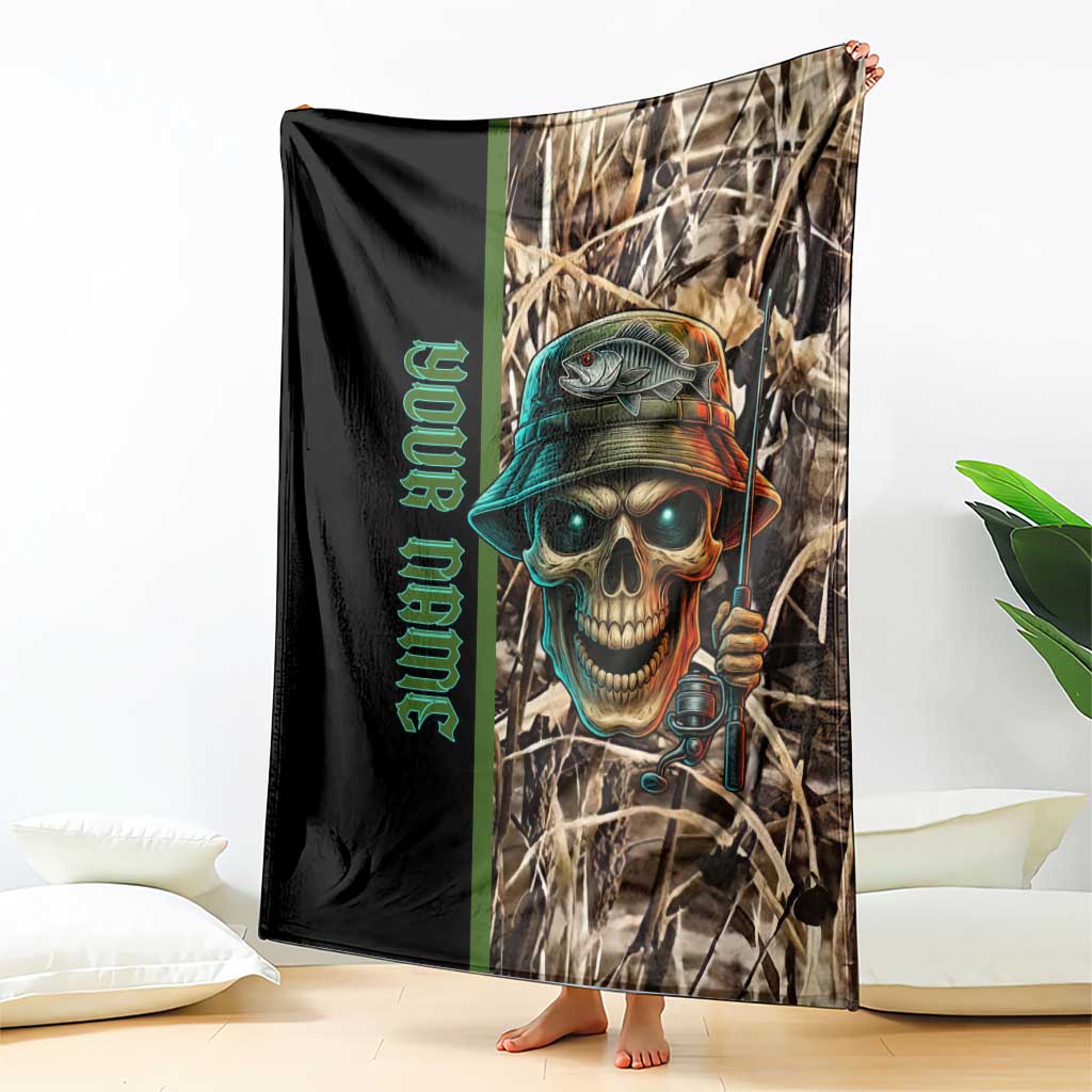Personalized Fish Reaper Skull Blanket Camouflage Background and Fishing Rod Graphic Design - Wonder Print Shop