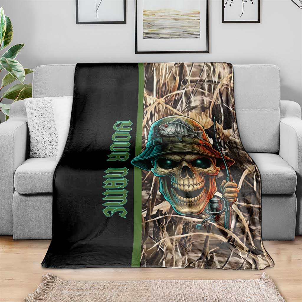 Personalized Fish Reaper Skull Blanket Camouflage Background and Fishing Rod Graphic Design - Wonder Print Shop