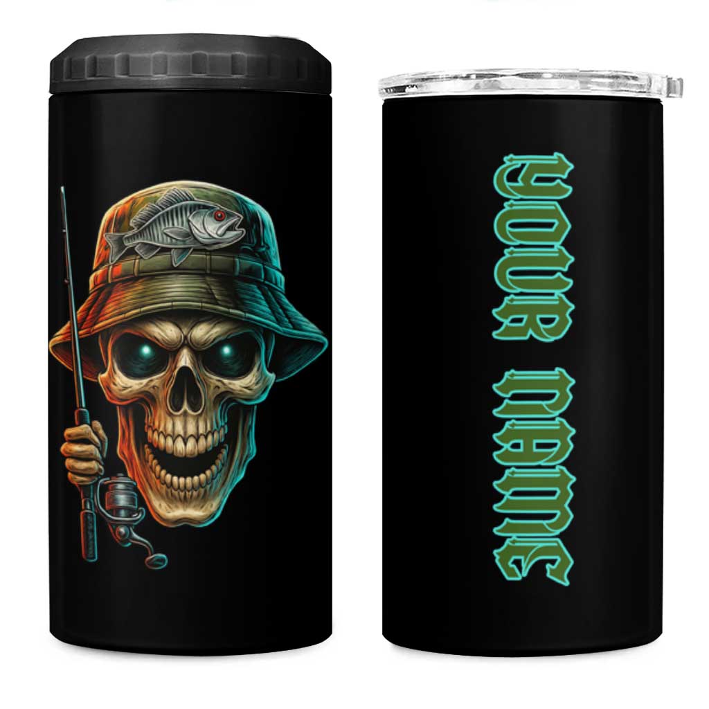 Personalized Fish Reaper Skull 4 in 1 Can Cooler Tumbler Camouflage Background and Fishing Rod Graphic Design - Wonder Print Shop