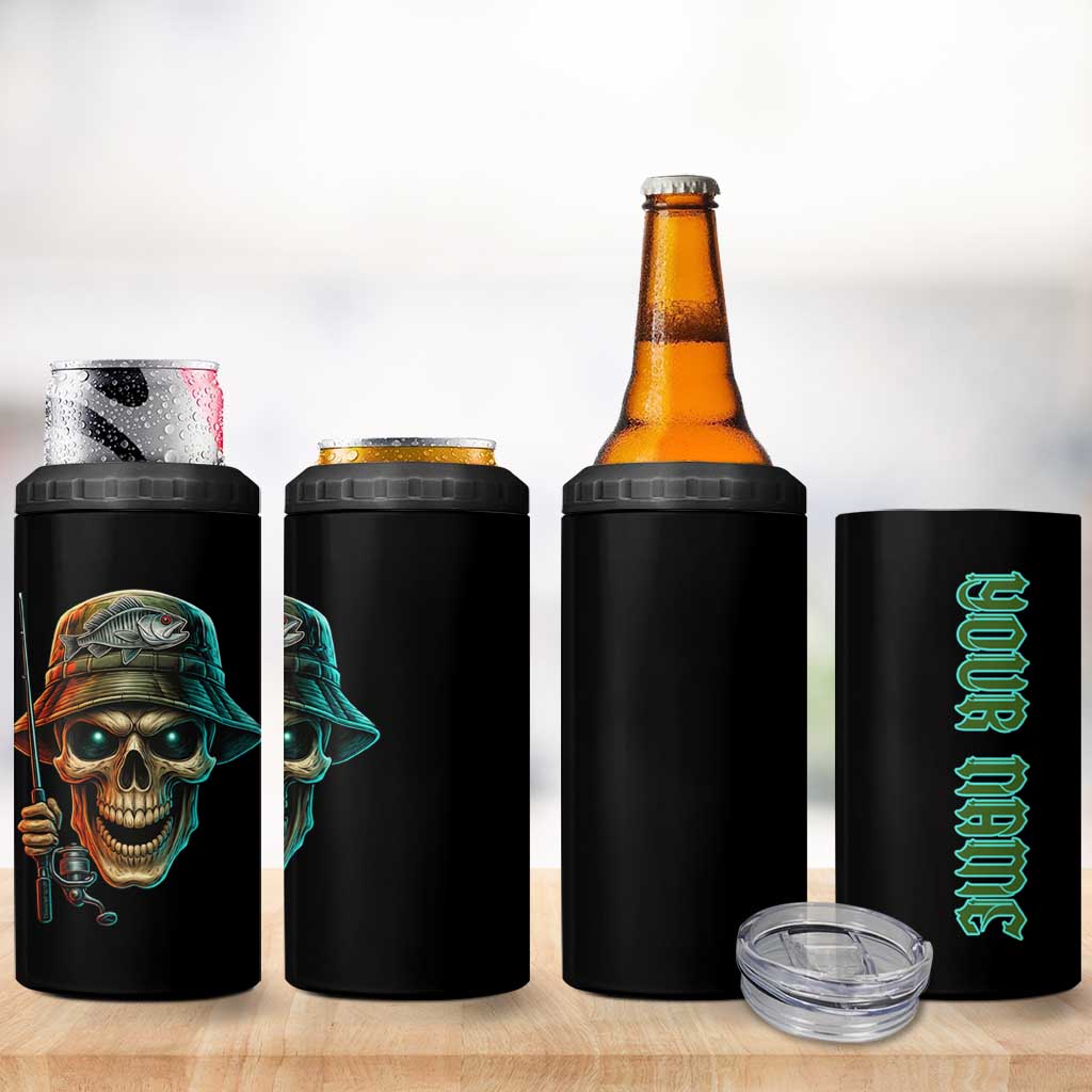 Personalized Fish Reaper Skull 4 in 1 Can Cooler Tumbler Camouflage Background and Fishing Rod Graphic Design - Wonder Print Shop