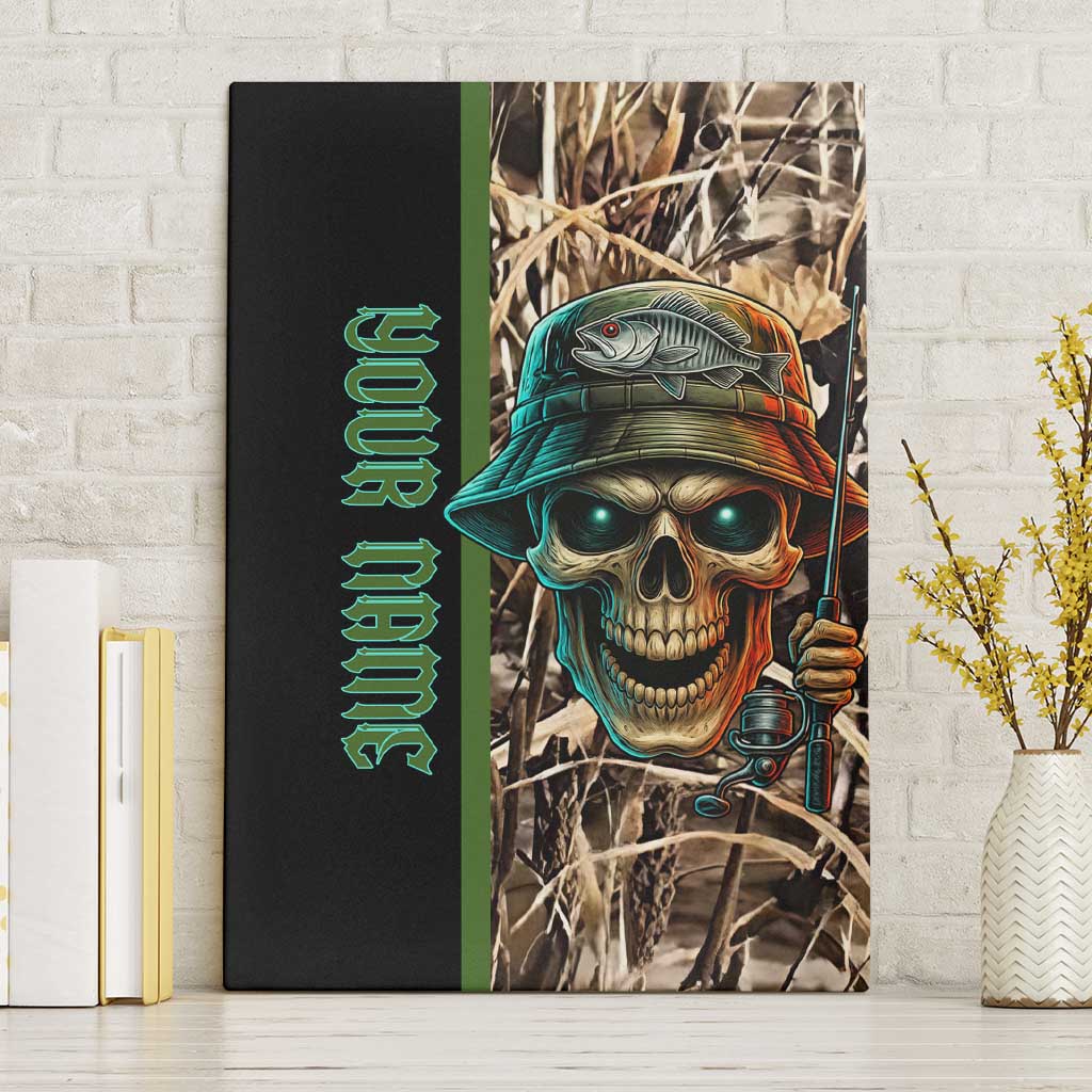 Personalized Fish Reaper Skull Canvas Wall Art Camouflage Background and Fishing Rod Graphic Design - Wonder Print Shop