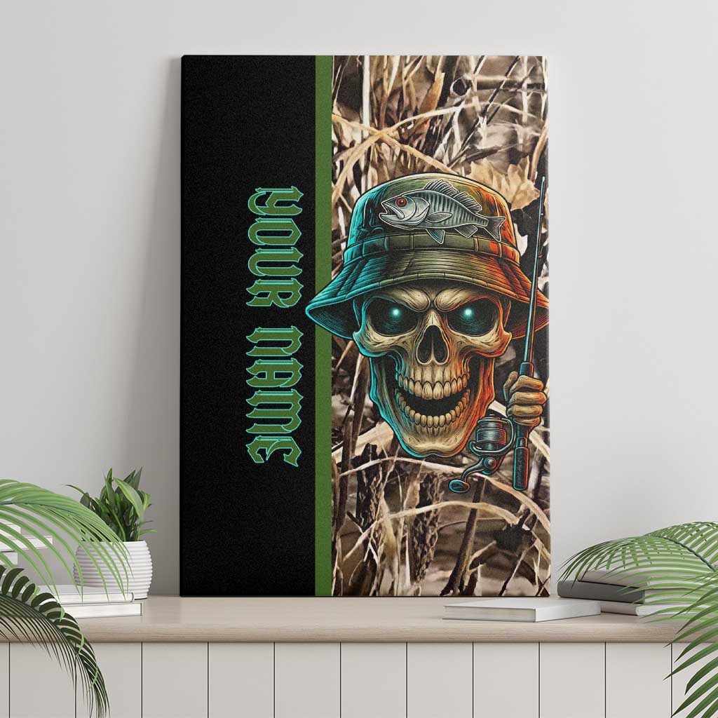 Personalized Fish Reaper Skull Canvas Wall Art Camouflage Background and Fishing Rod Graphic Design - Wonder Print Shop