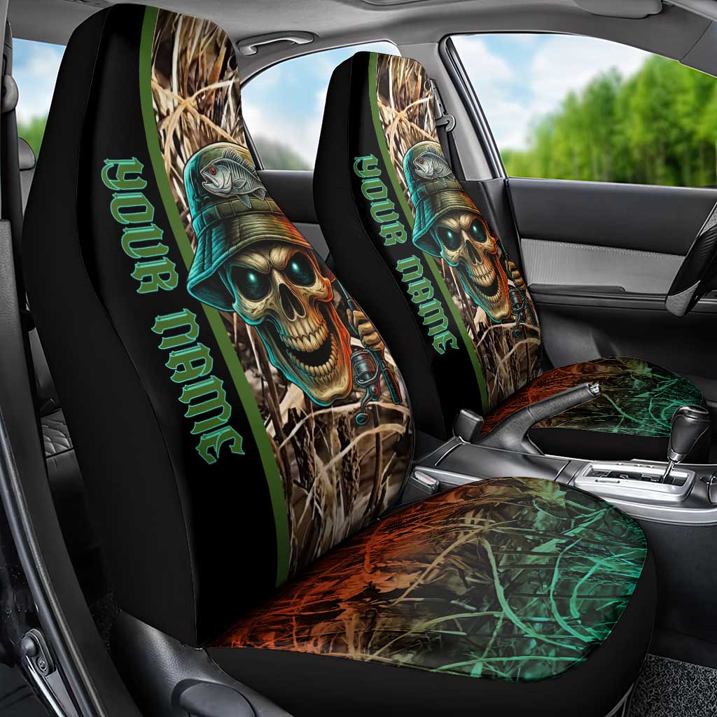 Personalized Fish Reaper Skull Car Seat Cover Camouflage Background and Fishing Rod Graphic Design - Wonder Print Shop